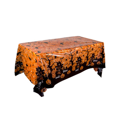 Halloween Party Decoration Tablecloth, Disposable Pumpkin Spider Web Bat Plastic Table Cover,