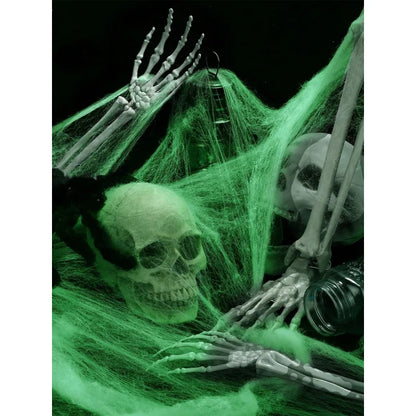 Glow-In-The-Dark Spider Web Set with Spiders, Fluorescent Expandable Spider Web for Halloween Party