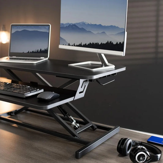 Height Adjustable Stand Up Desk, Tabletop Dual Monitor Riser Workstation