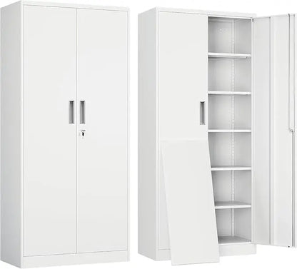 Metal Storage Cabinet with Lockable Doors and 5 Adjustable Shelves