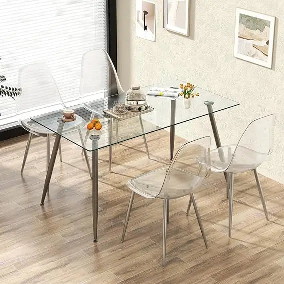 Table Set for 4, Modern with Chairs, Glass Table
