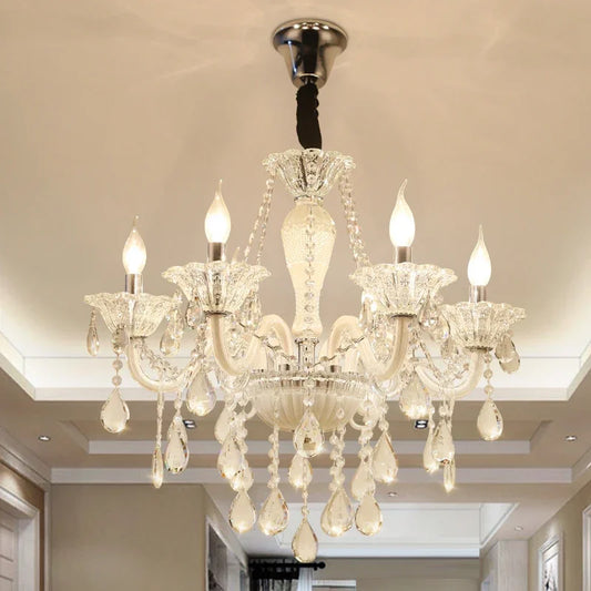 BERTH European Crystal Pendent Lamp White Candle Lamp Luxury Art Living Room Restaurant BedroomVilla Hotel KTV Chandelier