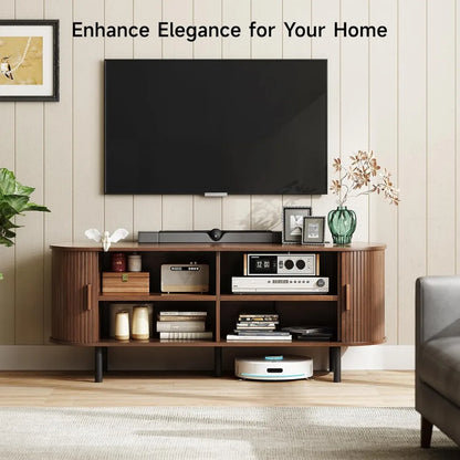 TV Stand with Power Outlet, Storage and Adjustable Shelves