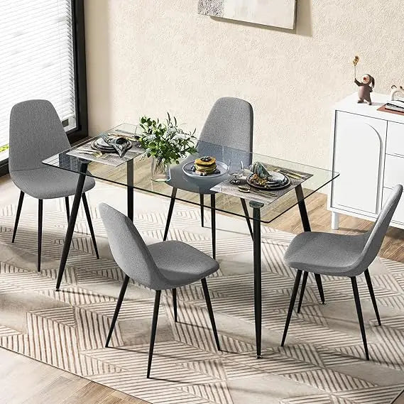 Table Set for 4, Modern with Chairs, Glass Table