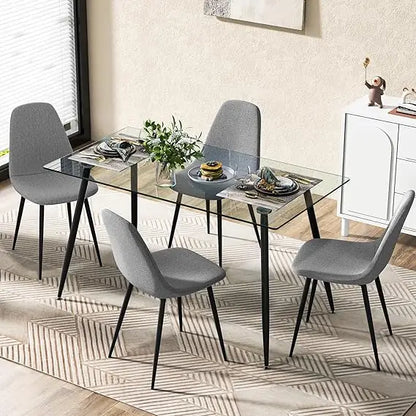 Table Set for 4, Modern with Chairs, Glass Table