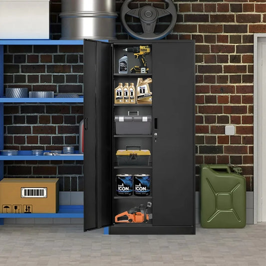 Metal Storage Cabinet with Lockable Doors and 5 Adjustable Shelves