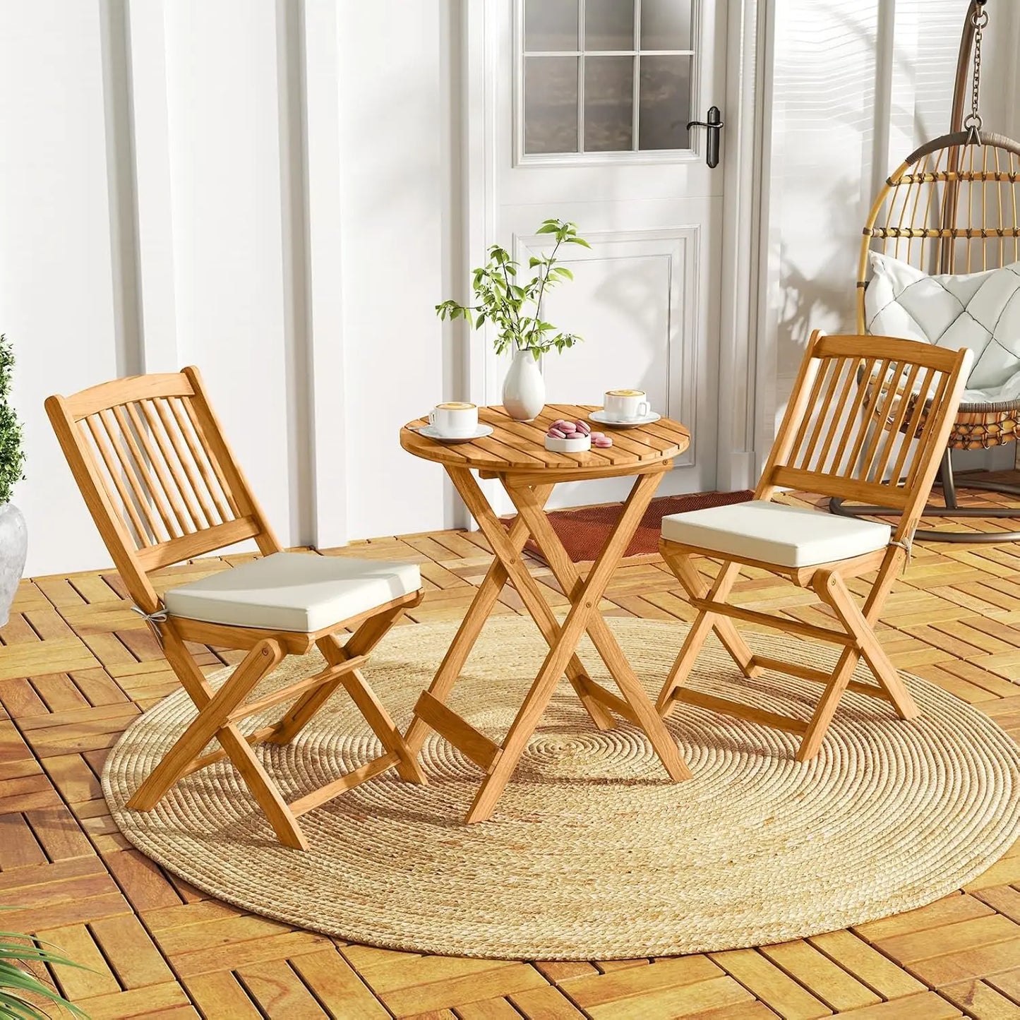 3 Pieces Acacia Wood Table and Chairs Set