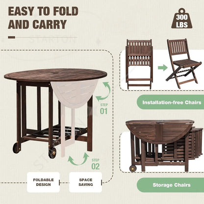 5 PCS Patio Patio Dining Set Acacia Wood Outdoor