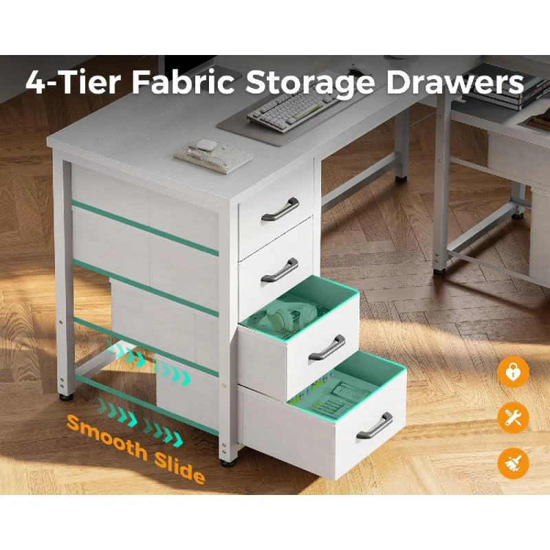 L Shaped Computer Desk with 6 Drawers, Storage Shelf & File Drawer,