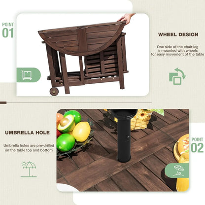 5 PCS Patio Patio Dining Set Acacia Wood Outdoor