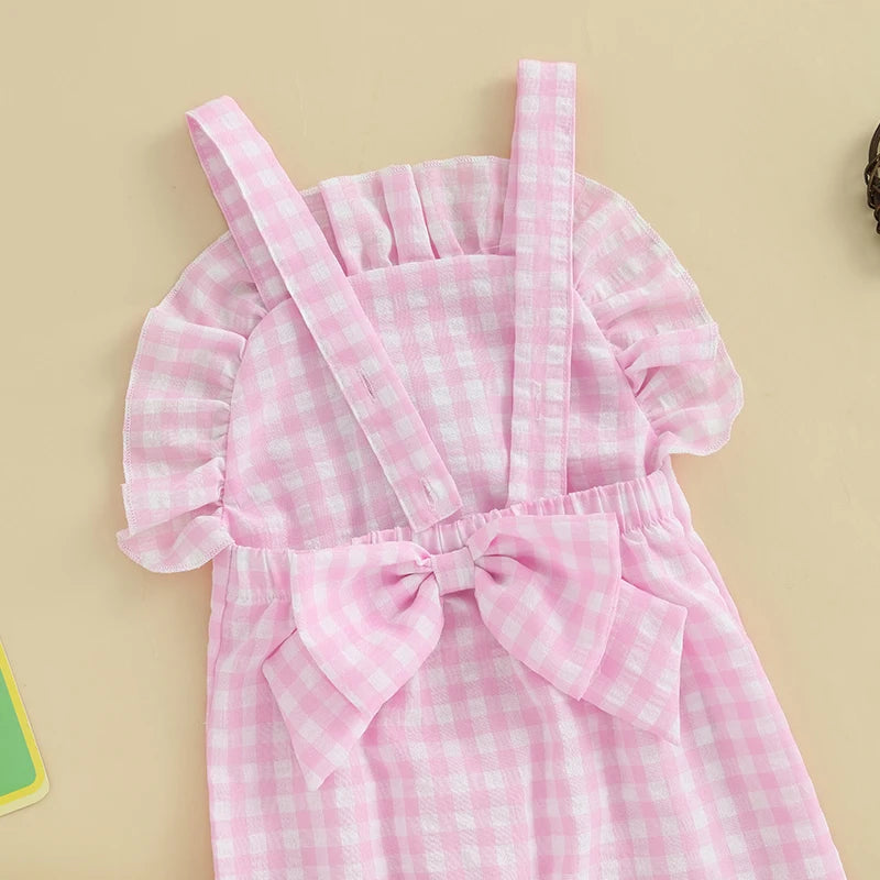 Baby Girl Rompers Sleeveless Letter Embroidery Plaid Jumpsuit Suspender Pants Summer Outfit