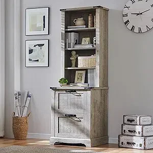 Bookcase with 2 File Drawers, Bookshelf with Storage and Adjustable Shelves